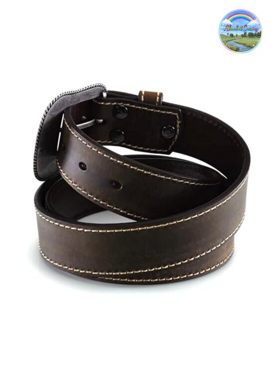 Genuine Leather Western Belt with Heavy Stitch and Floral Buckle main image 5